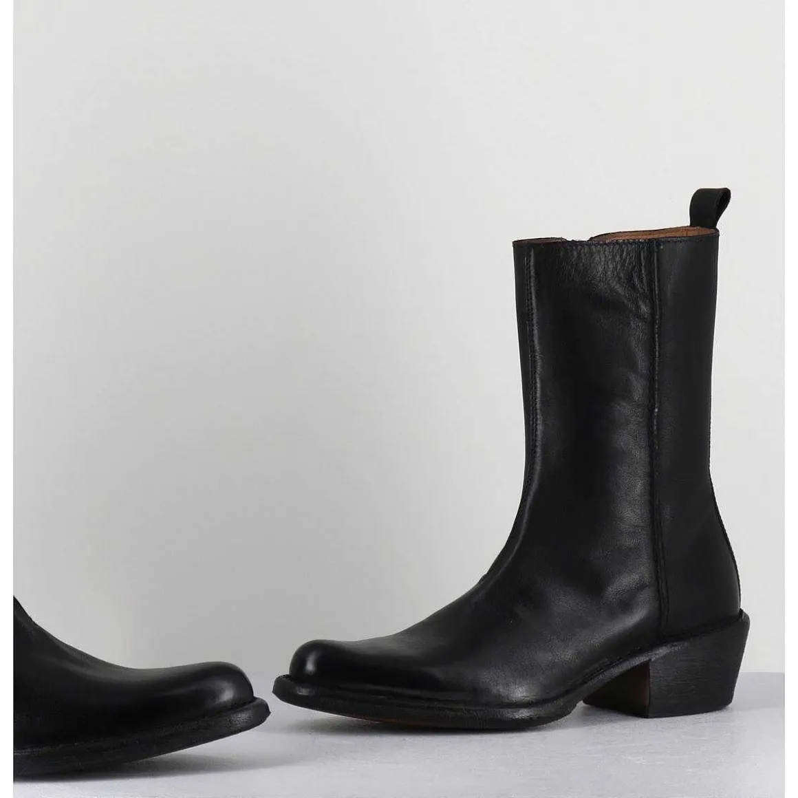 Boots Santiags En Cuir Noir - 1Cs425 Cusna Nero