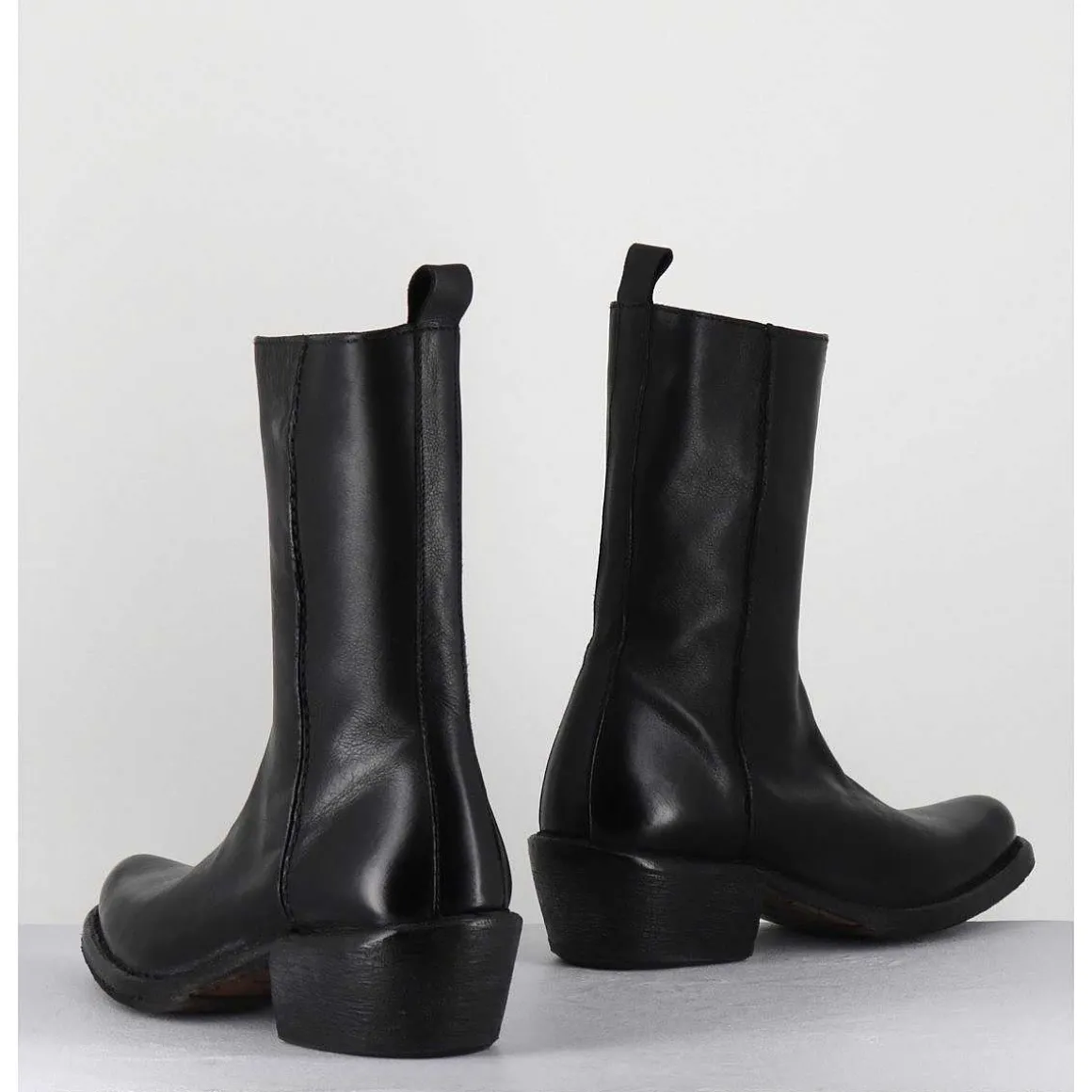 Boots Santiags En Cuir Noir - 1Cs425 Cusna Nero