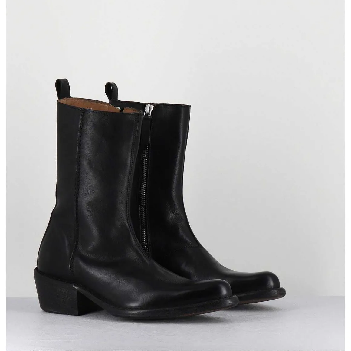 Boots Santiags En Cuir Noir - 1Cs425 Cusna Nero