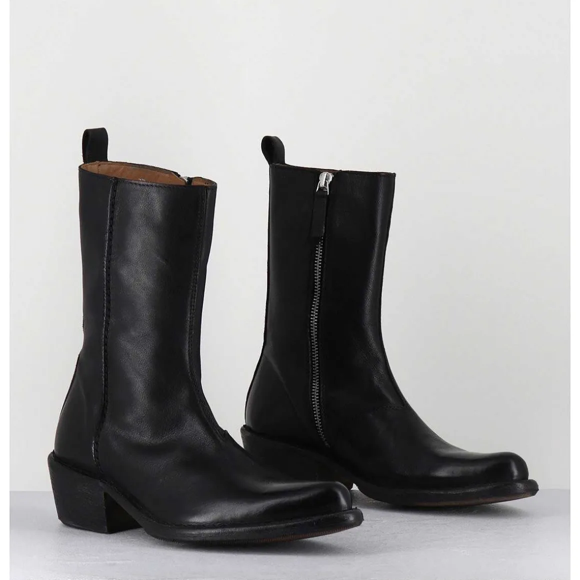 Boots Santiags En Cuir Noir - 1Cs425 Cusna Nero