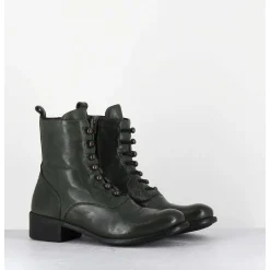 Boots Souples En Cuir Vert A Boutons - Lison Caou036 Verde