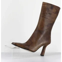 Boots Talon Haut & Bout Carre En Cuir Marron Vieilli - Noor Brown Ankle Boots