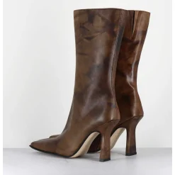 Boots Talon Haut & Bout Carre En Cuir Marron Vieilli - Noor Brown Ankle Boots