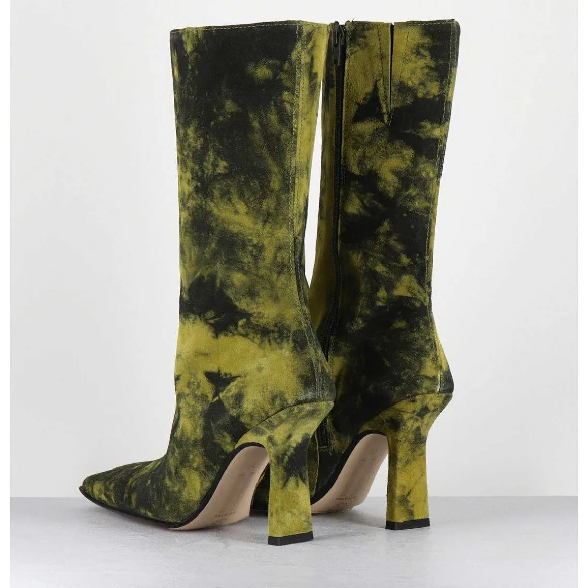 Boots Talon Haut & Bout Carre En Cuir Jaune & Noir Acide - Noor Yellow Boots