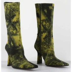 Boots Talon Haut & Bout Carre En Cuir Jaune & Noir Acide - Noor Yellow Boots
