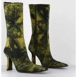 Boots Talon Haut & Bout Carre En Cuir Jaune & Noir Acide - Noor Yellow Boots