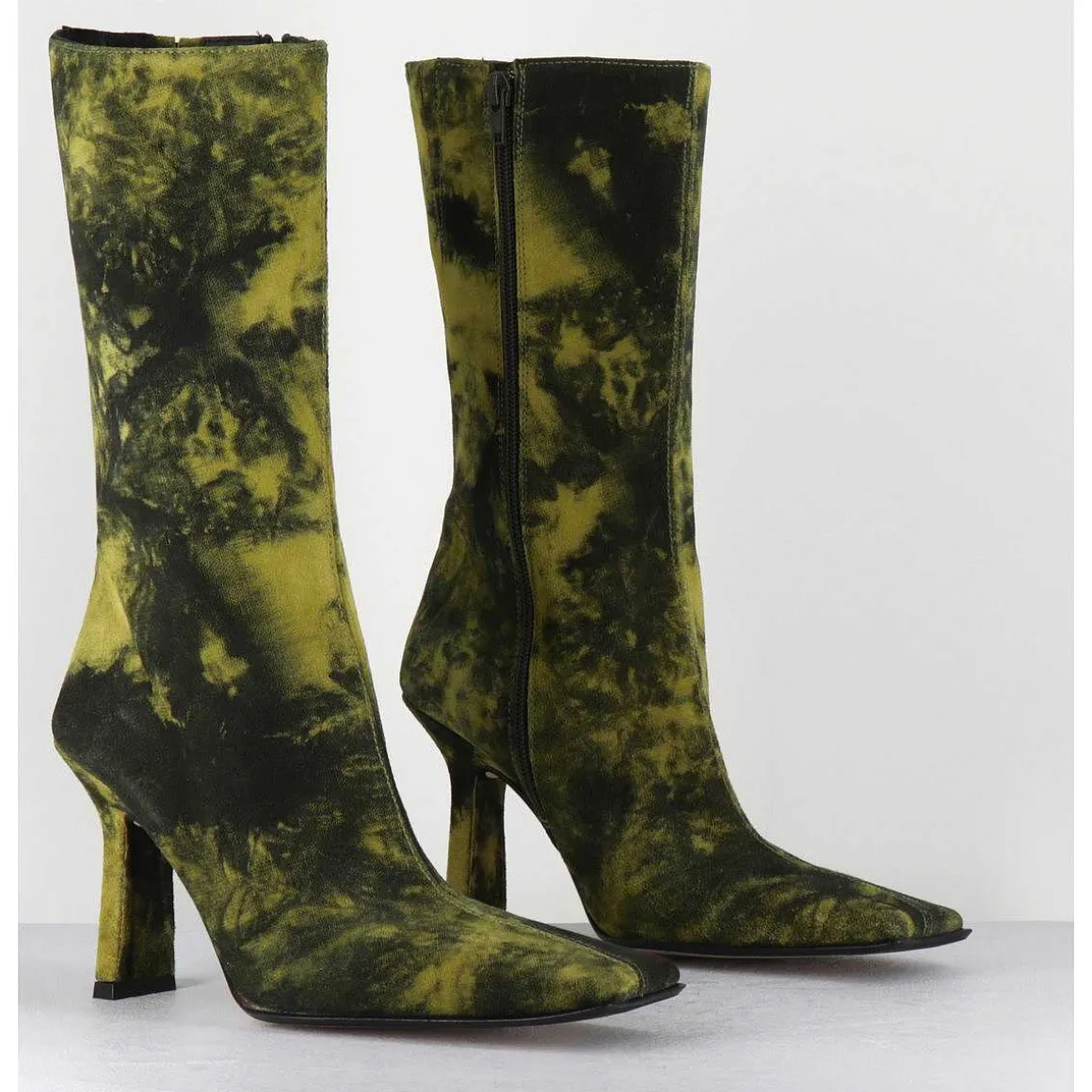 Boots Talon Haut & Bout Carre En Cuir Jaune & Noir Acide - Noor Yellow Boots