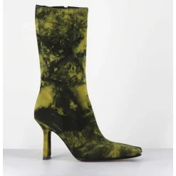 Boots Talon Haut & Bout Carre En Cuir Jaune & Noir Acide - Noor Yellow Boots
