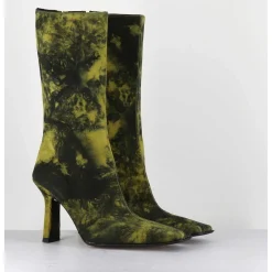 Boots Talon Haut & Bout Carre En Cuir Jaune & Noir Acide - Noor Yellow Boots