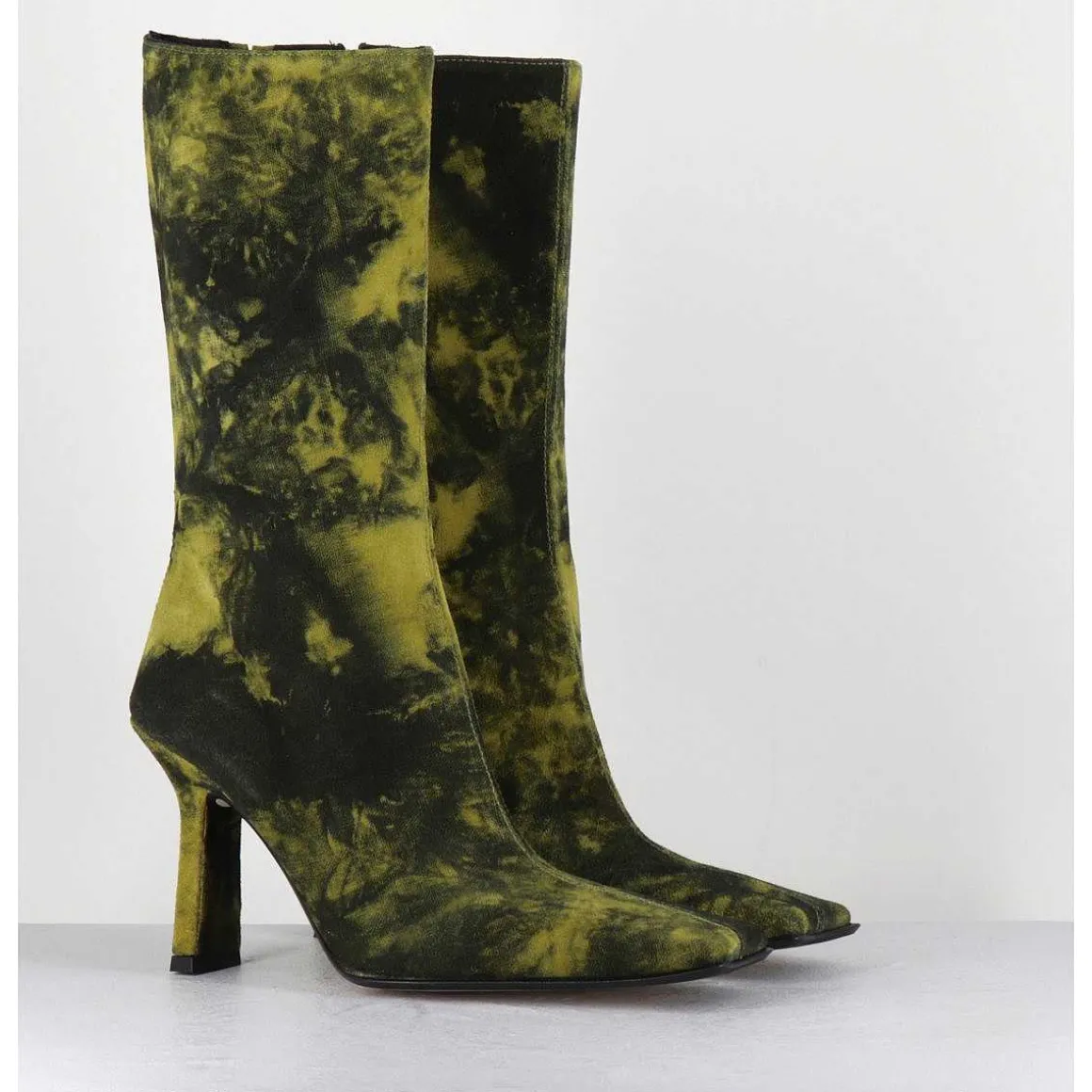Boots Talon Haut & Bout Carre En Cuir Jaune & Noir Acide - Noor Yellow Boots