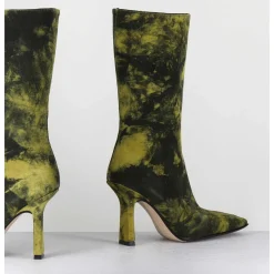 Boots Talon Haut & Bout Carre En Cuir Jaune & Noir Acide - Noor Yellow Boots