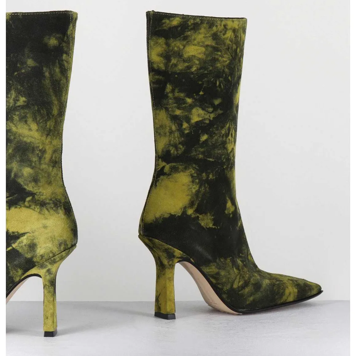 Boots Talon Haut & Bout Carre En Cuir Jaune & Noir Acide - Noor Yellow Boots