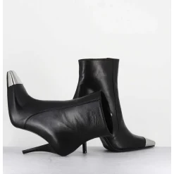 Boots Talon Haut Cuir Noir Bout Argent - Mecha1