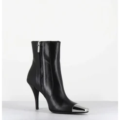 Boots Talon Haut Cuir Noir Bout Argent - Mecha1
