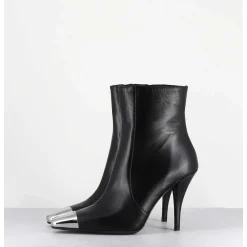 Boots Talon Haut Cuir Noir Bout Argent - Mecha1