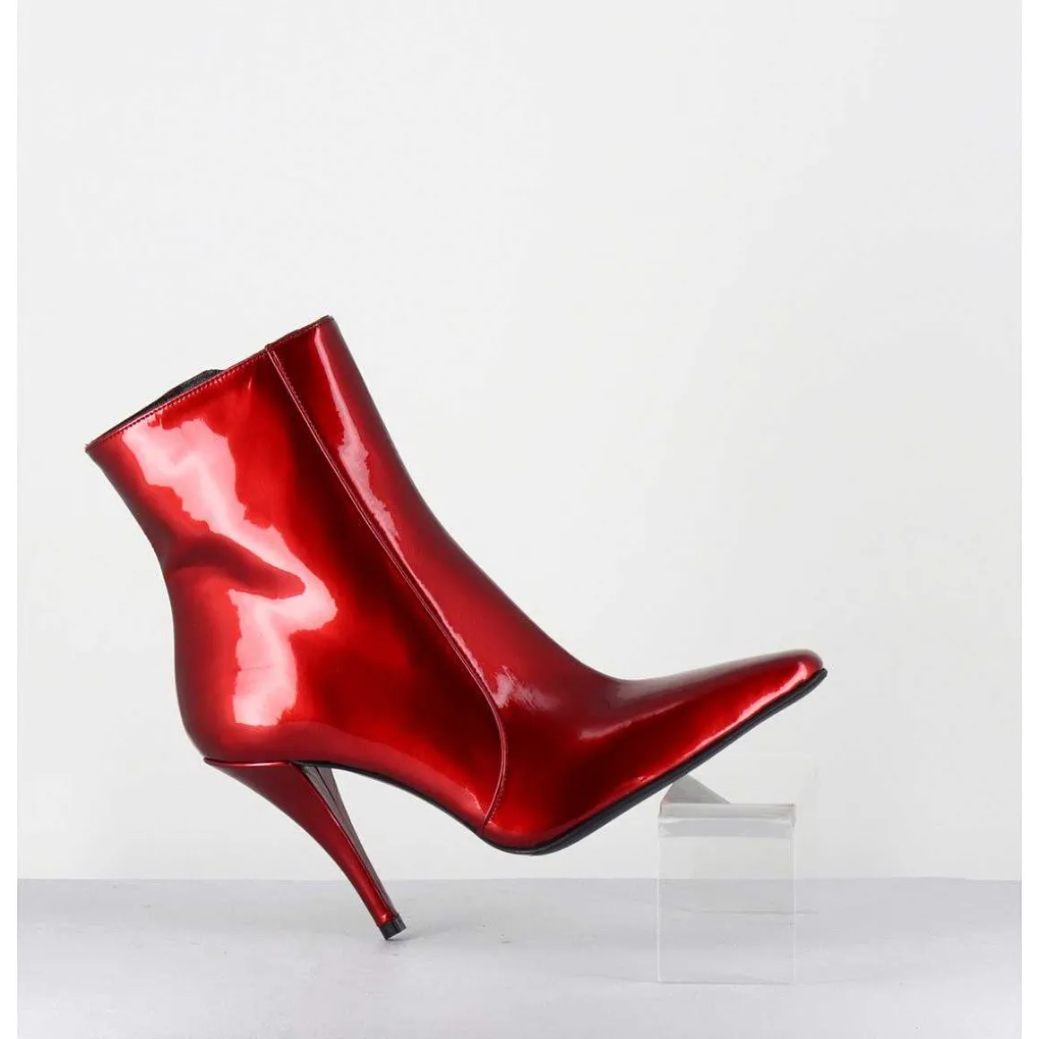 Boots Talon Haut En Cuir Vernis Rouge Glossy - Mecha2 Galassia Rosso