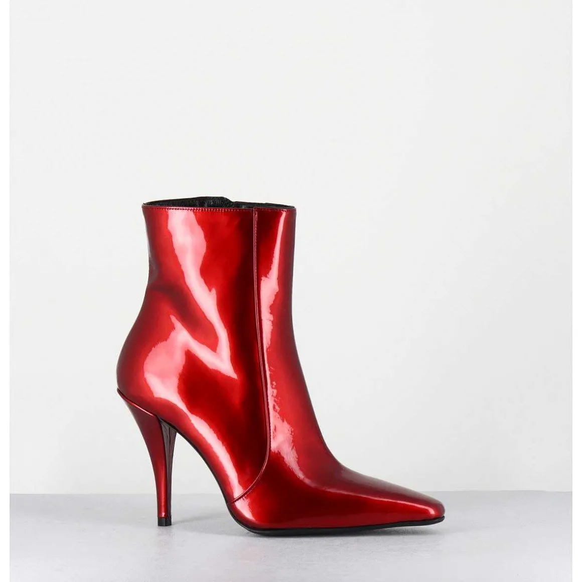 Boots Talon Haut En Cuir Vernis Rouge Glossy - Mecha2 Galassia Rosso