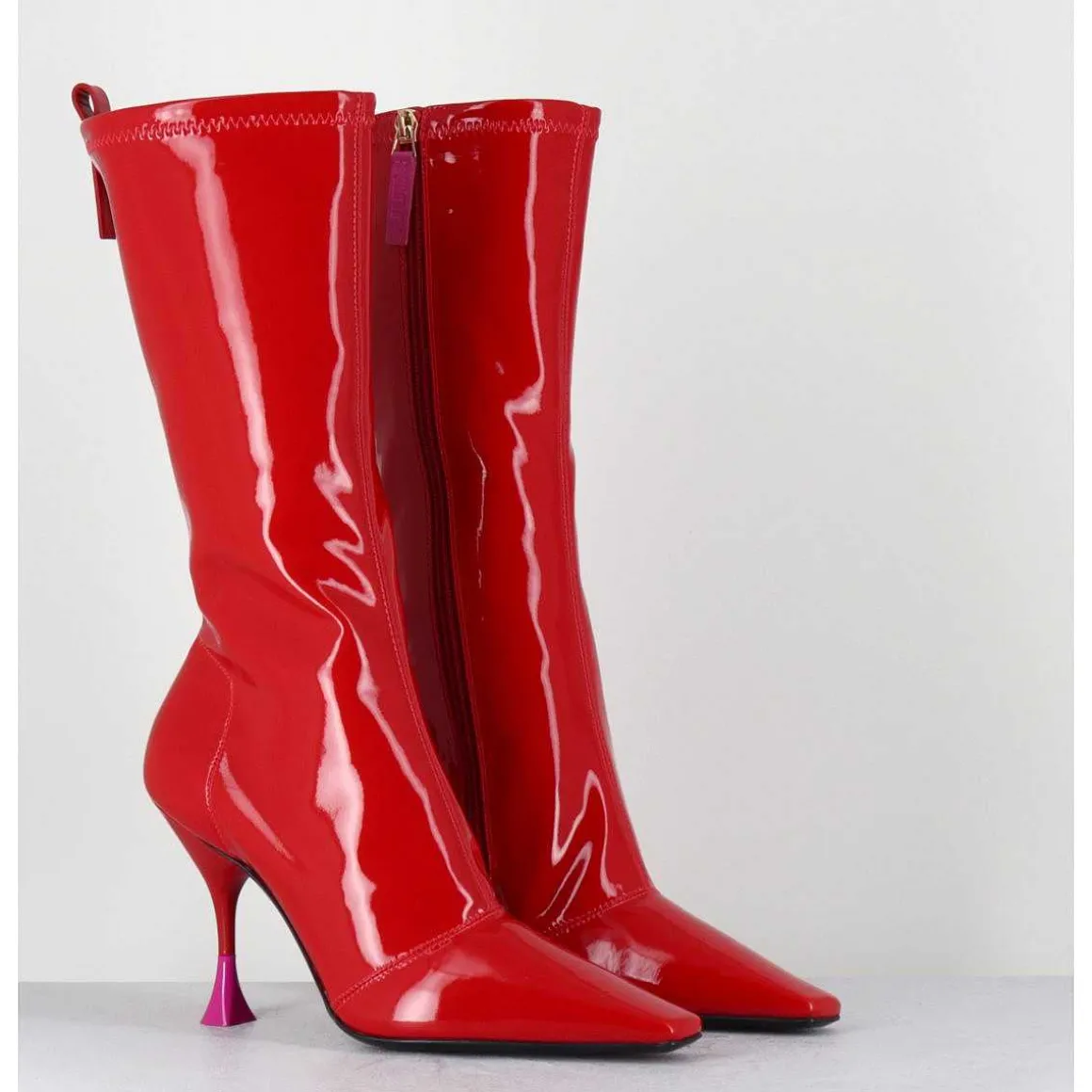 Boots Talon Haut En Vernis Stretch Rouge 90S - Gilda Cris Eros