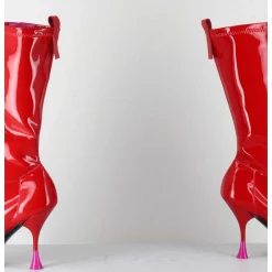 Boots Talon Haut En Vernis Stretch Rouge 90S - Gilda Cris Eros