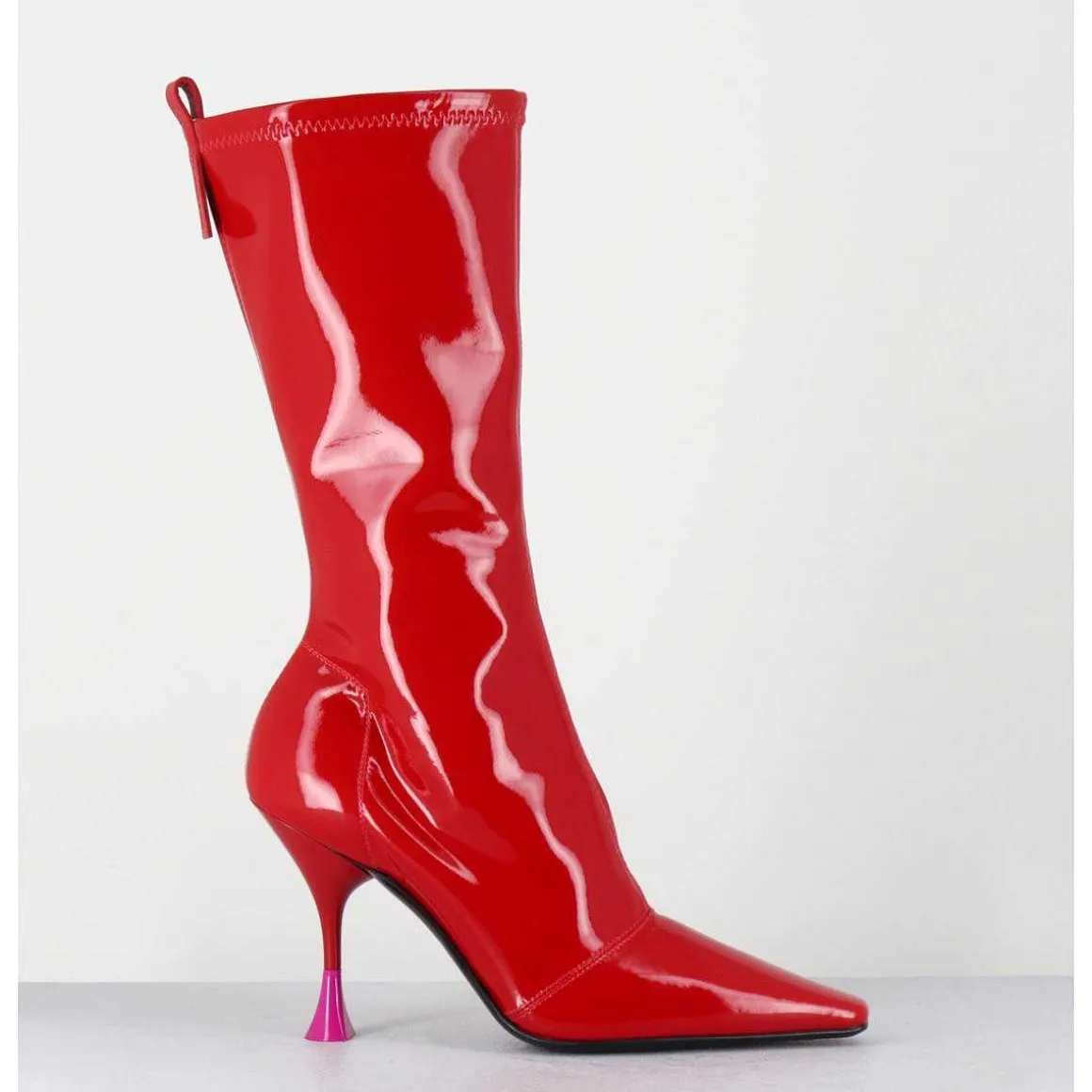 Boots Talon Haut En Vernis Stretch Rouge 90S - Gilda Cris Eros