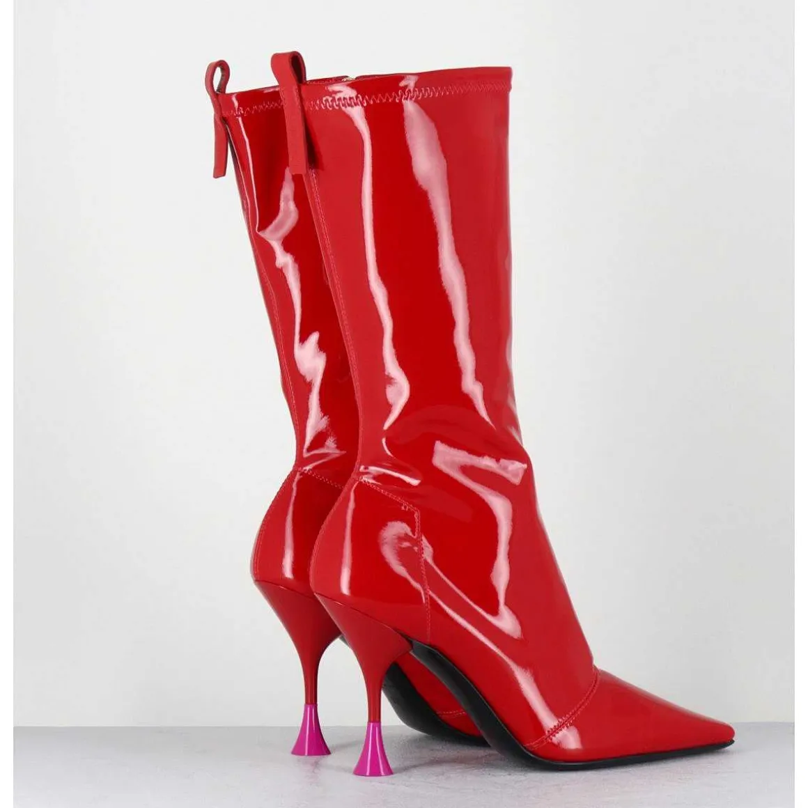 Boots Talon Haut En Vernis Stretch Rouge 90S - Gilda Cris Eros