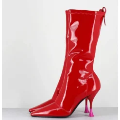 Boots Talon Haut En Vernis Stretch Rouge 90S - Gilda Cris Eros