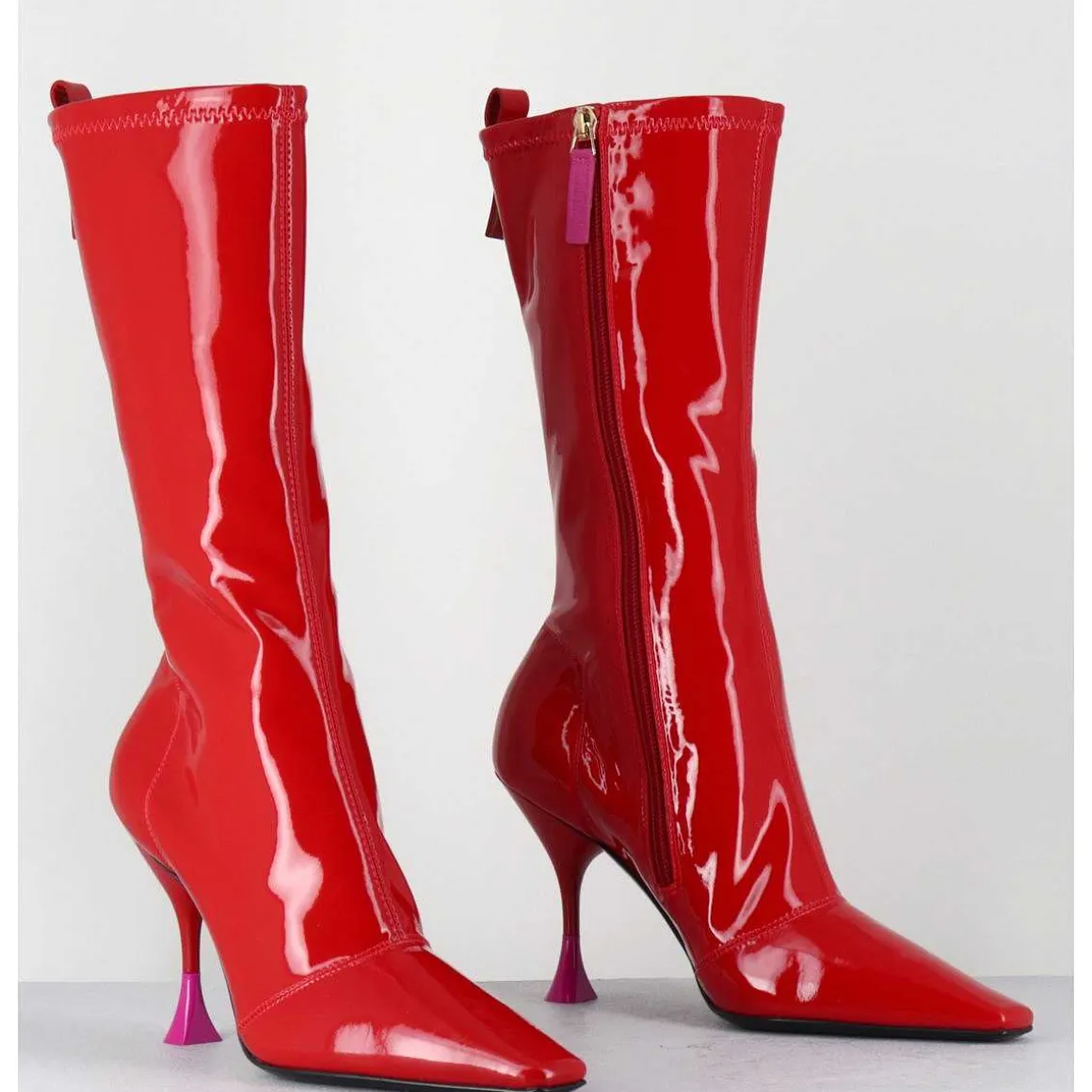 Boots Talon Haut En Vernis Stretch Rouge 90S - Gilda Cris Eros