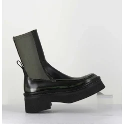 Boots Textile Stretch&Cuir Noir Brosse Khaki - Amarah Khaki Boots