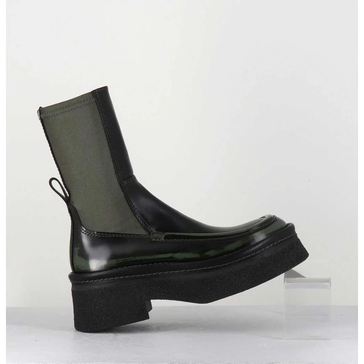 Boots Textile Stretch&Cuir Noir Brosse Khaki - Amarah Khaki Boots
