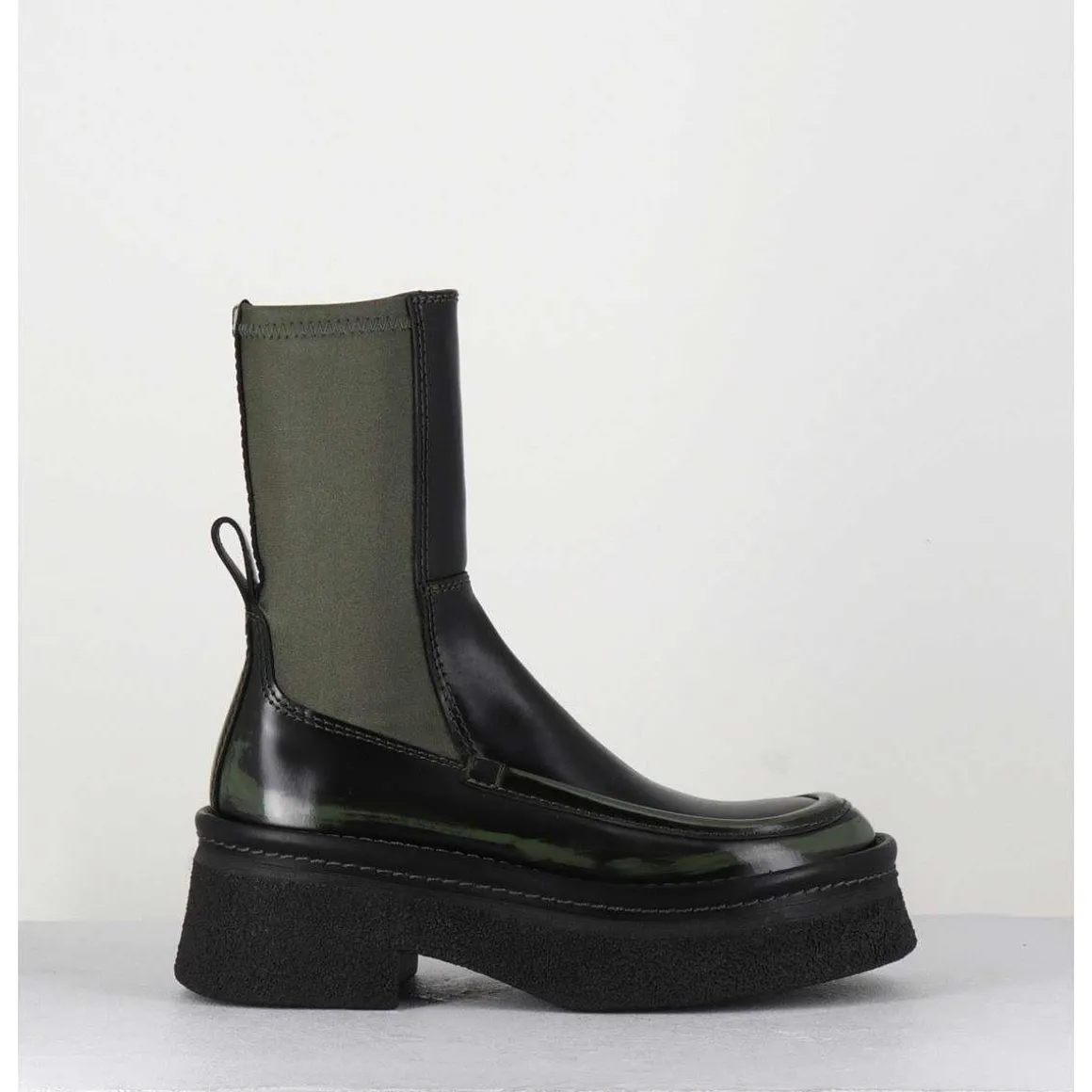 Boots Textile Stretch&Cuir Noir Brosse Khaki - Amarah Khaki Boots