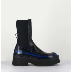 Boots Textile Stretch&Cuir Noir Brosse Bleu - Amarah Blue Boots