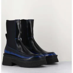 Boots Textile Stretch&Cuir Noir Brosse Bleu - Amarah Blue Boots