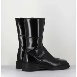 Boots Tige Mi-Haute En Cuir A Bout Carre Large - Dahlia Black Boots