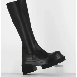Botte Chunky En Cuir Stretch Noir - E3716 Link Nero