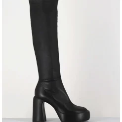 Bottes A Plateforme En Cuir Stretch Noir - E3307 Nera