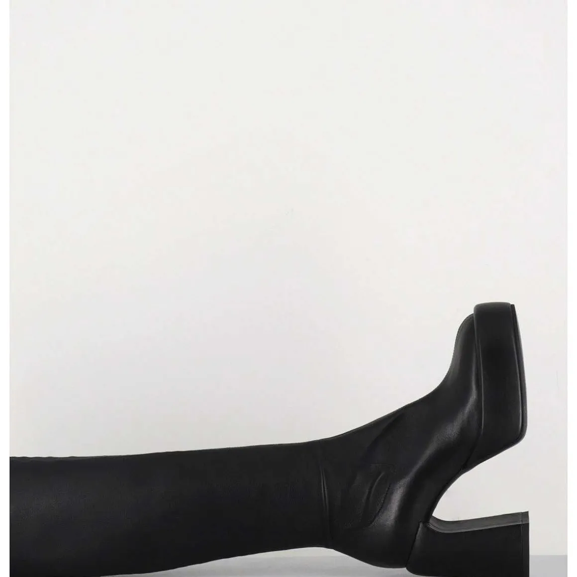 Bottes A Plateforme En Cuir Stretch Noir - E3307 Nera