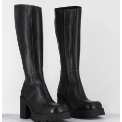 Bottes A Plateforme En Cuir Noir & Surpiqures Blanches 90S - Dulce Tal Boots