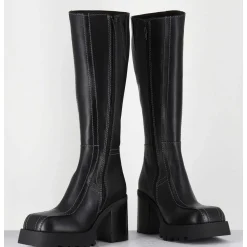 Bottes A Plateforme En Cuir Noir & Surpiqures Blanches 90S - Dulce Tal Boots