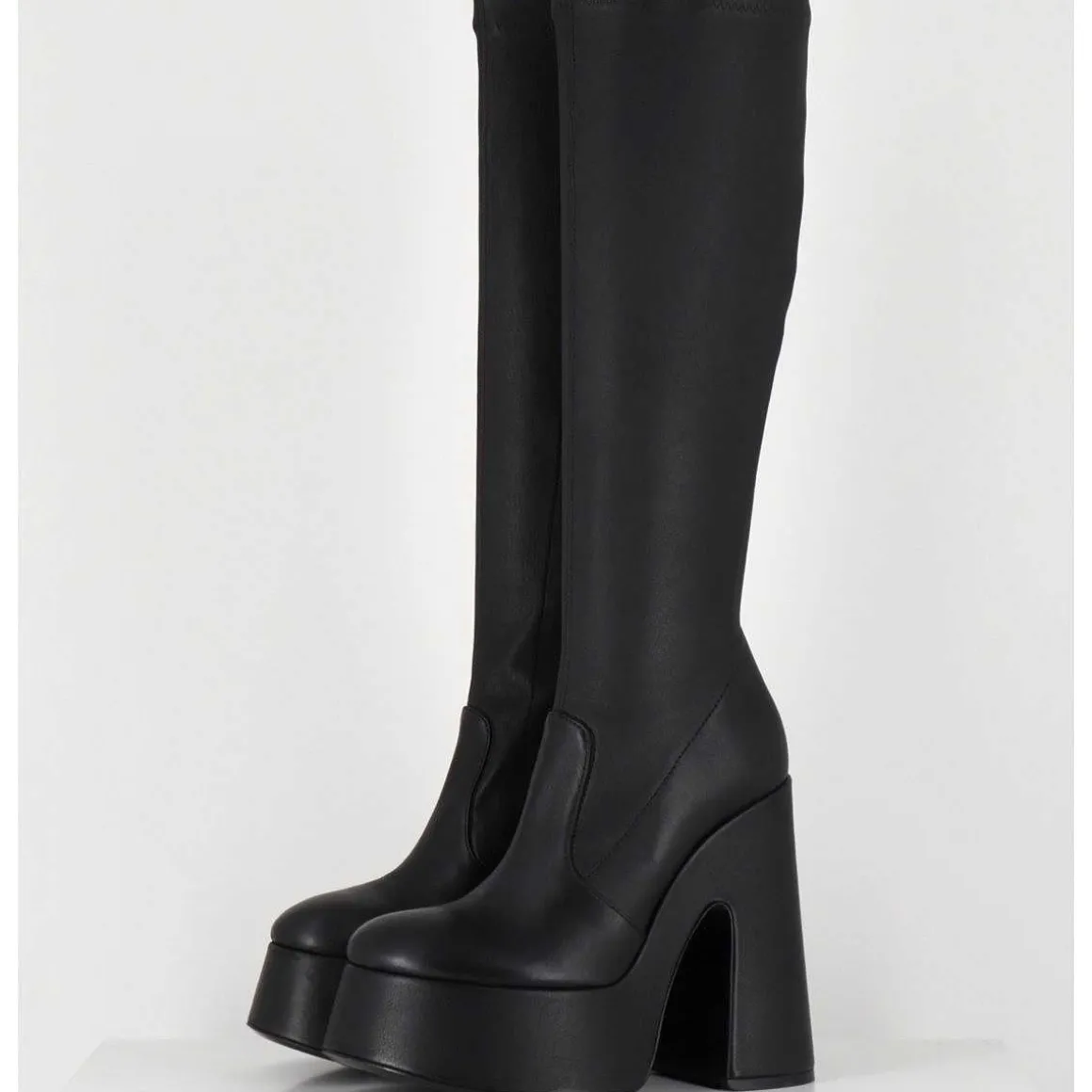 Bottes A Plateforme En Cuir Noir Stretch - 1D7754 Pulp Black