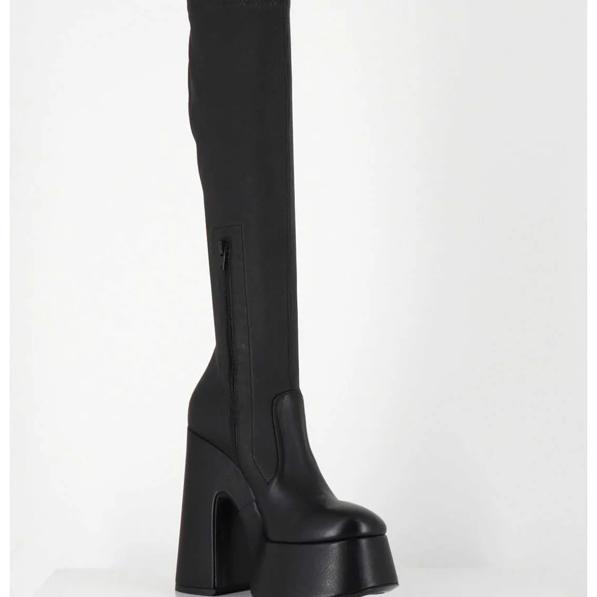 Bottes A Plateforme En Cuir Noir Stretch - 1D7754 Pulp Black
