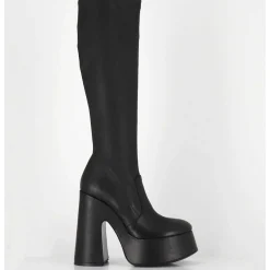 Bottes A Plateforme En Cuir Noir Stretch - 1D7754 Pulp Black
