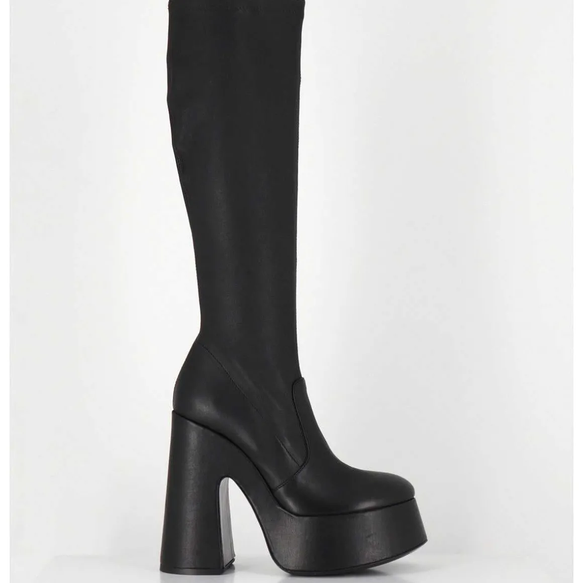 Bottes A Plateforme En Cuir Noir Stretch - 1D7754 Pulp Black