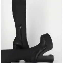 Bottes A Plateforme En Cuir Noir Stretch - 1D7754 Pulp Black