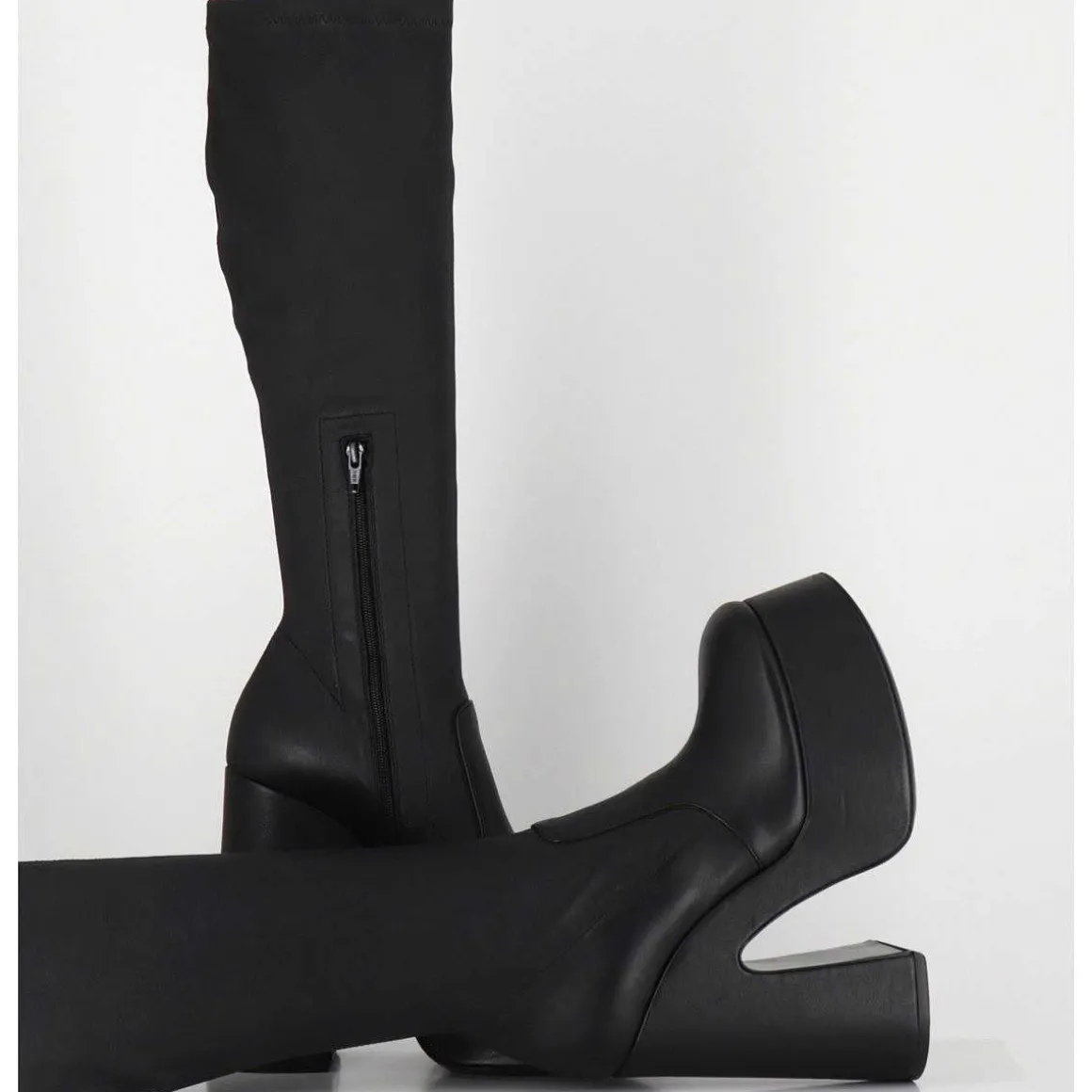 Bottes A Plateforme En Cuir Noir Stretch - 1D7754 Pulp Black