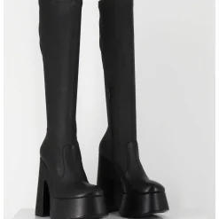 Bottes A Plateforme En Cuir Noir Stretch - 1D7754 Pulp Black