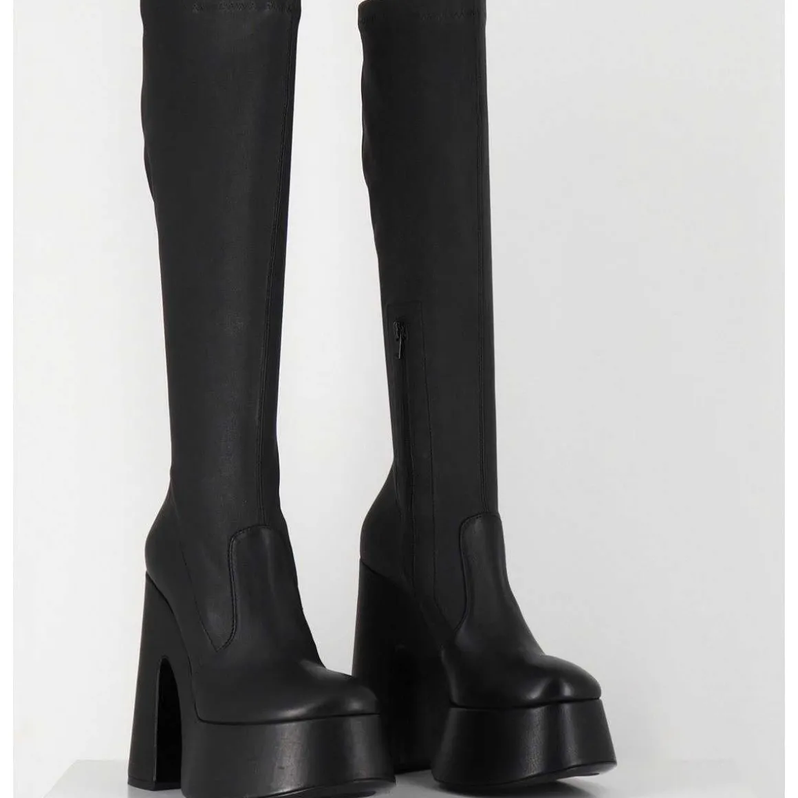 Bottes A Plateforme En Cuir Noir Stretch - 1D7754 Pulp Black