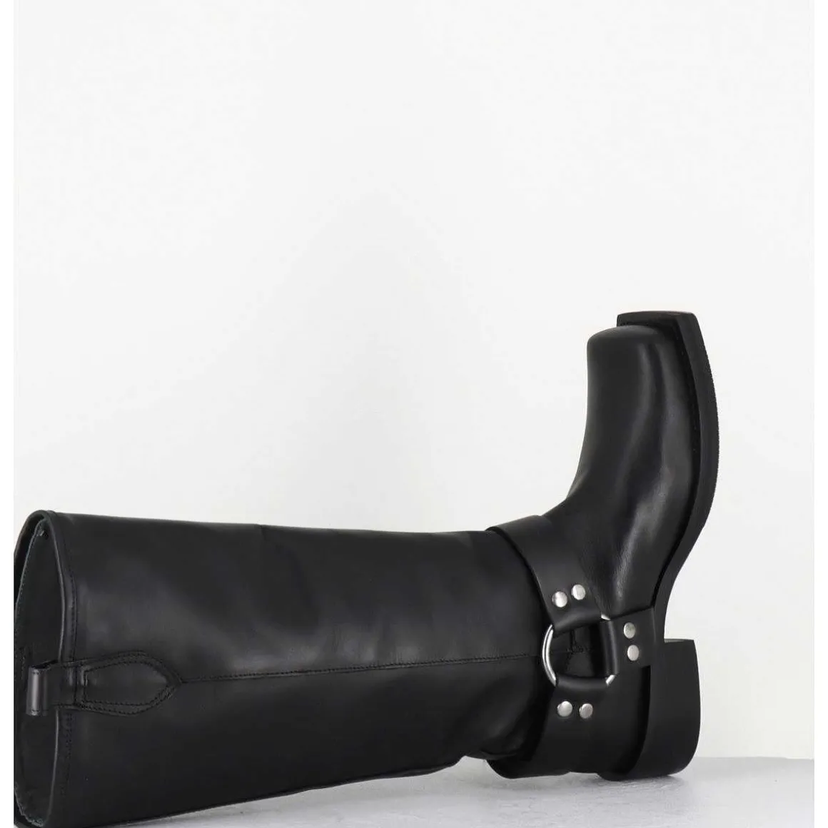 Bottes Bikers Bout Carre En Cuir Noir - 1613 York Nero