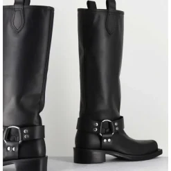 Bottes Bikers Bout Carre En Cuir Noir - 1613 York Nero