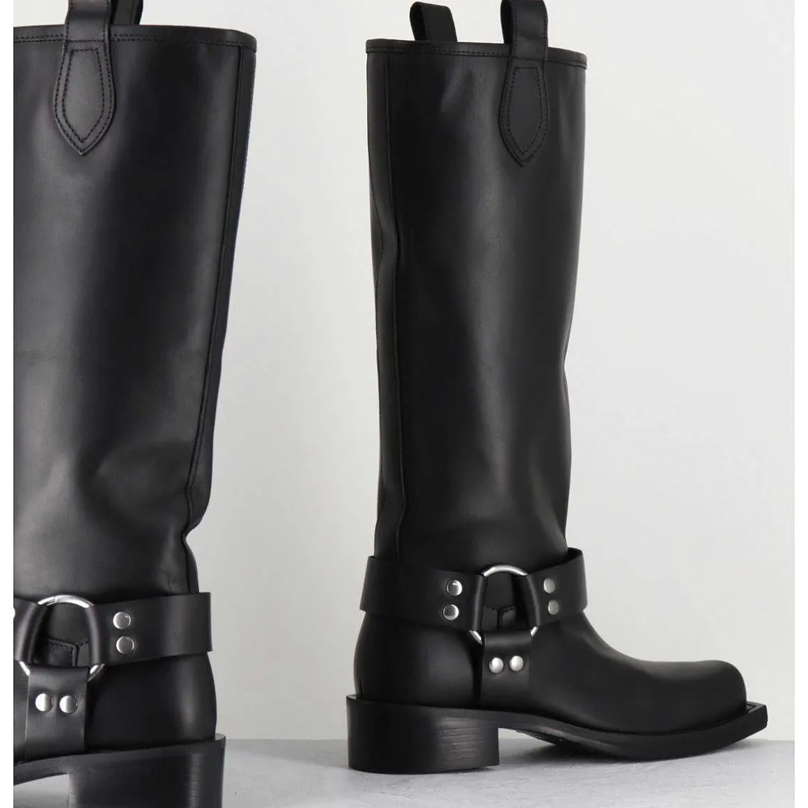 Bottes Bikers Bout Carre En Cuir Noir - 1613 York Nero