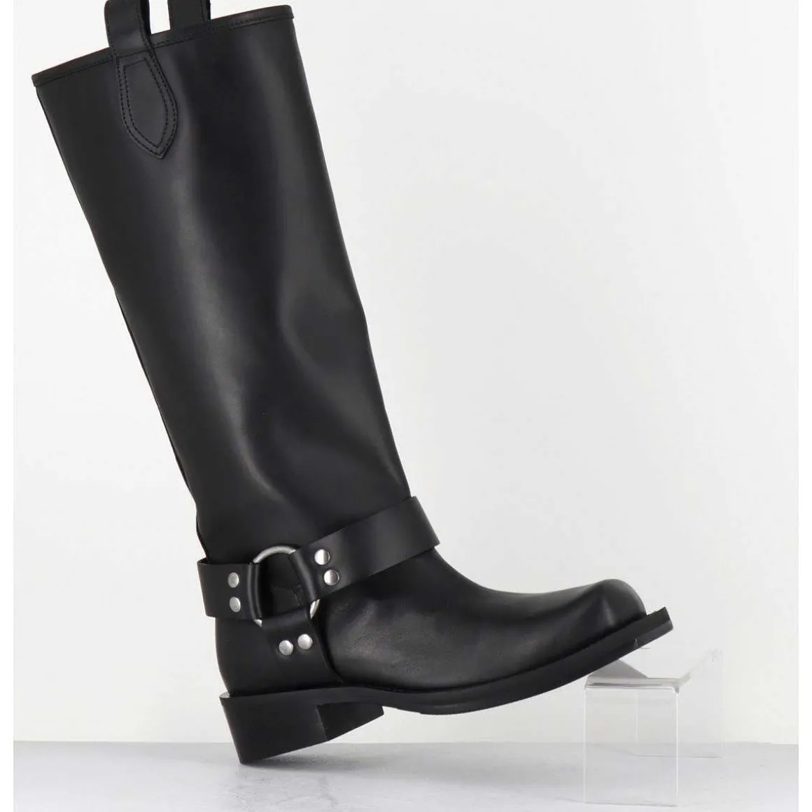 Bottes Bikers Bout Carre En Cuir Noir - 1613 York Nero